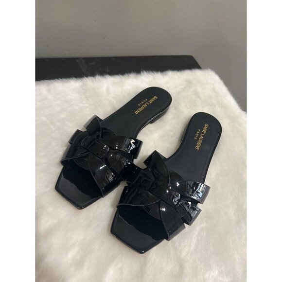 Saint Laurent Tribute Mule Patent Leather Slide Sandals Black Womens Size 36 6 - Picture 6 of 10